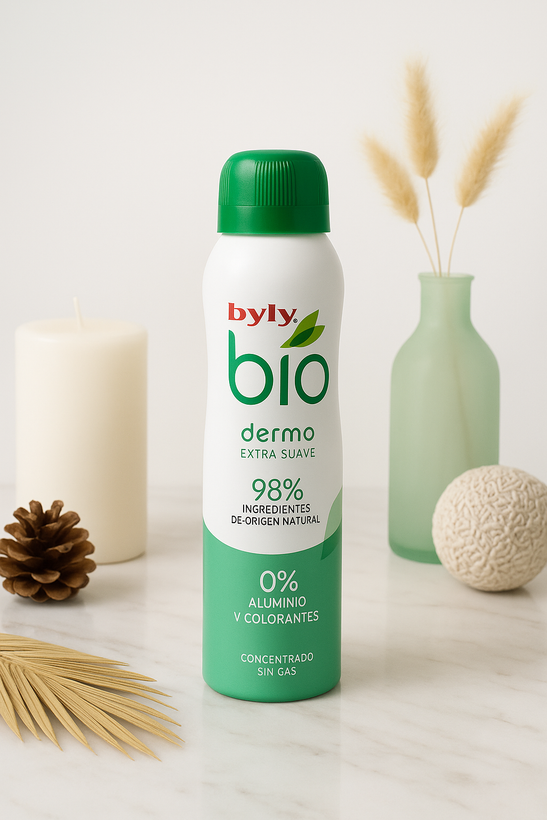 اسپری ضد تعریق ارگانیک Byly مدل BIO DERMO با رایحه عصاره بامبو و 98 درصد ترکیبات طبیعی
